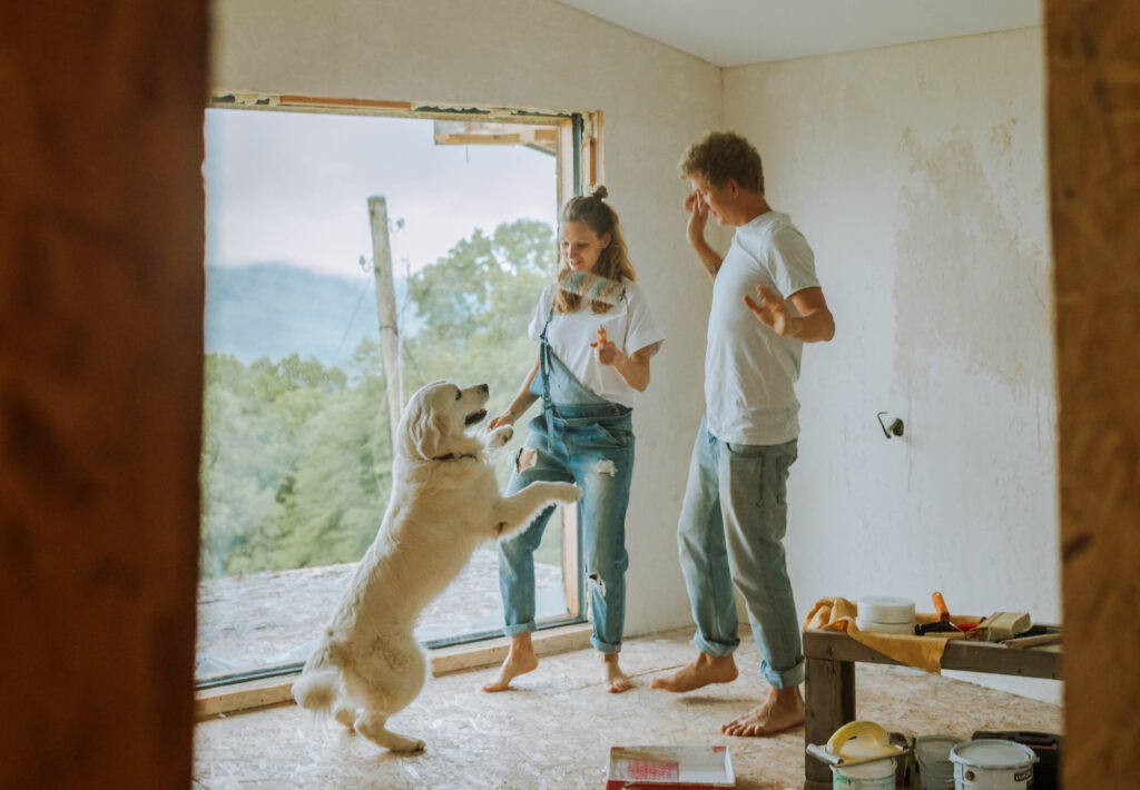 Young couple renovating home