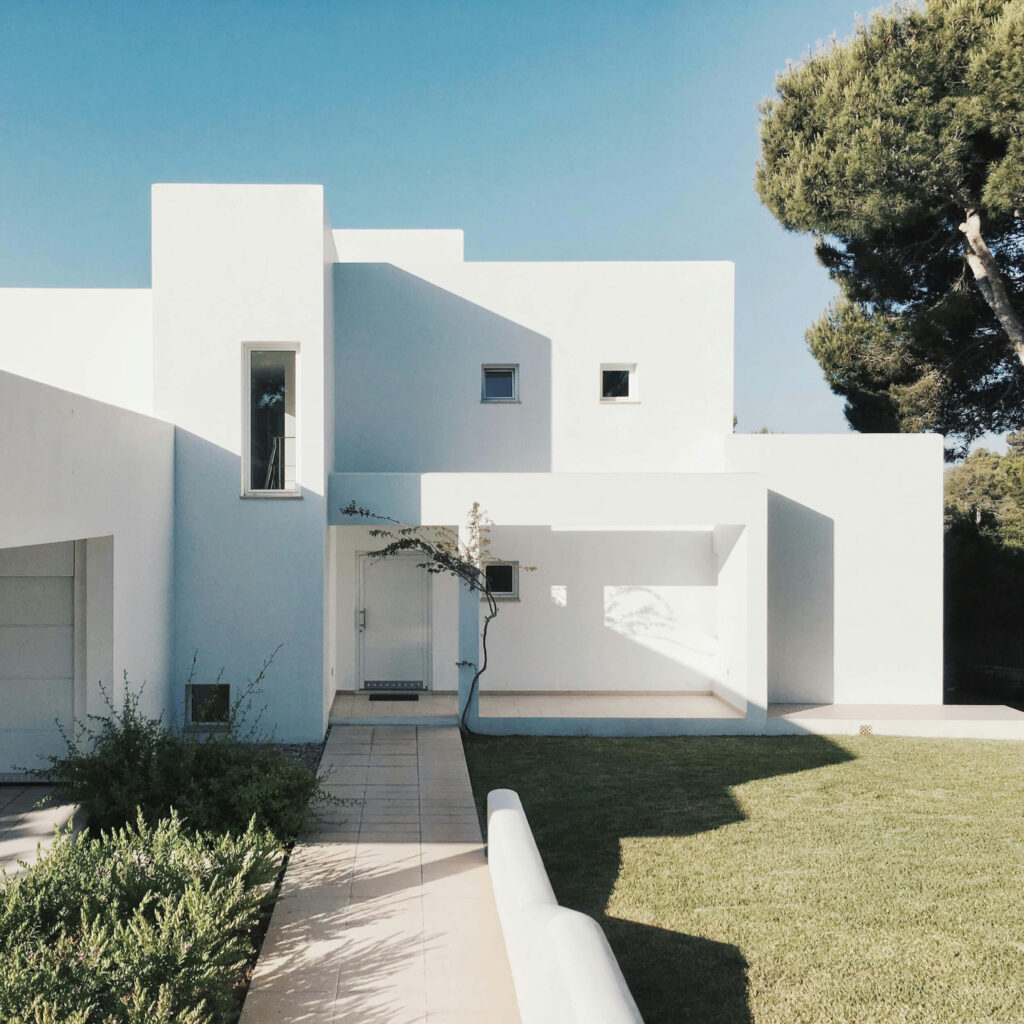 Exterior of modern white two storey home